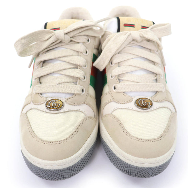 美品☆GUCCI グッチ レザー使い ウェブストライプ GGマーモント ヴィンテージロゴ ローカットスニーカー ベージュ 35.5 伊製 レディース
