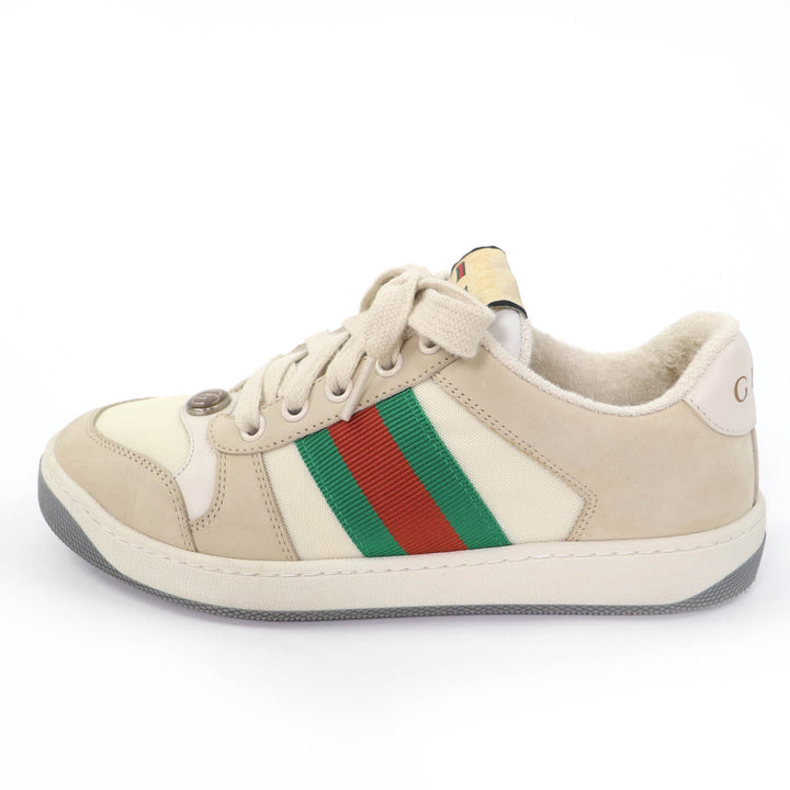 美品☆GUCCI グッチ レザー使い ウェブストライプ GGマーモント ヴィンテージロゴ ローカットスニーカー ベージュ 35.5 伊製 レディース