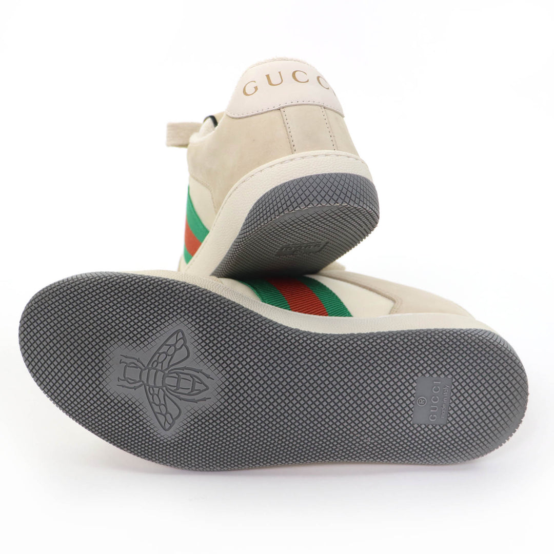 美品☆GUCCI グッチ レザー使い ウェブストライプ GGマーモント ヴィンテージロゴ ローカットスニーカー ベージュ 35.5 伊製 レディース