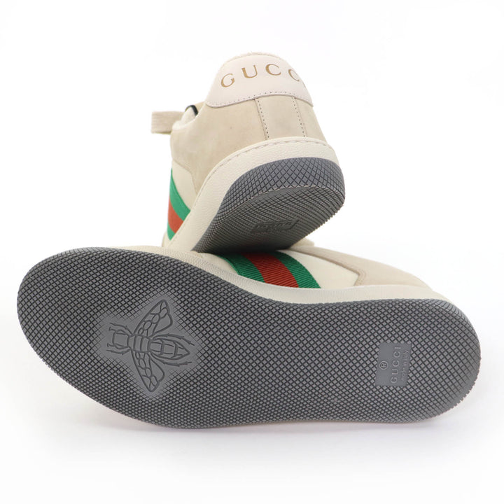 美品☆GUCCI グッチ レザー使い ウェブストライプ GGマーモント ヴィンテージロゴ ローカットスニーカー ベージュ 35.5 伊製 レディース