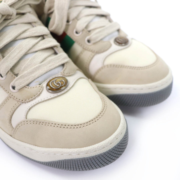 美品☆GUCCI グッチ レザー使い ウェブストライプ GGマーモント ヴィンテージロゴ ローカットスニーカー ベージュ 35.5 伊製 レディース