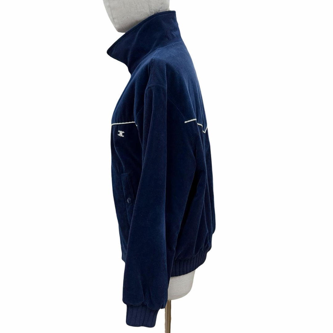 美品◇CELINE セリーヌ 2Q595902T コットン カシミヤ トリオンフジップトップ ハイネック コーデュロイ ジャケット ネイビー S 正規品