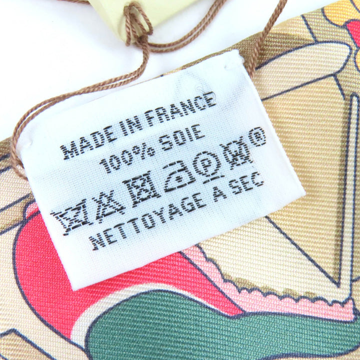 未使用品△HERMES エルメス ツイリー ポニー・ピット・ストップ シルク100% クレーム /ピンク/グリーン スカーフ 箱付き 仏製 レディース