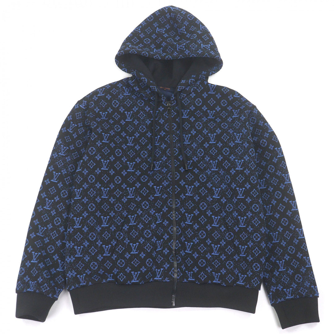 美品□LOUIS VUITTON ルイヴィトン 23SS モノグラムジップスルー パーカー フーディー ブラック ブルー M イタリア製 正規品 メンズ