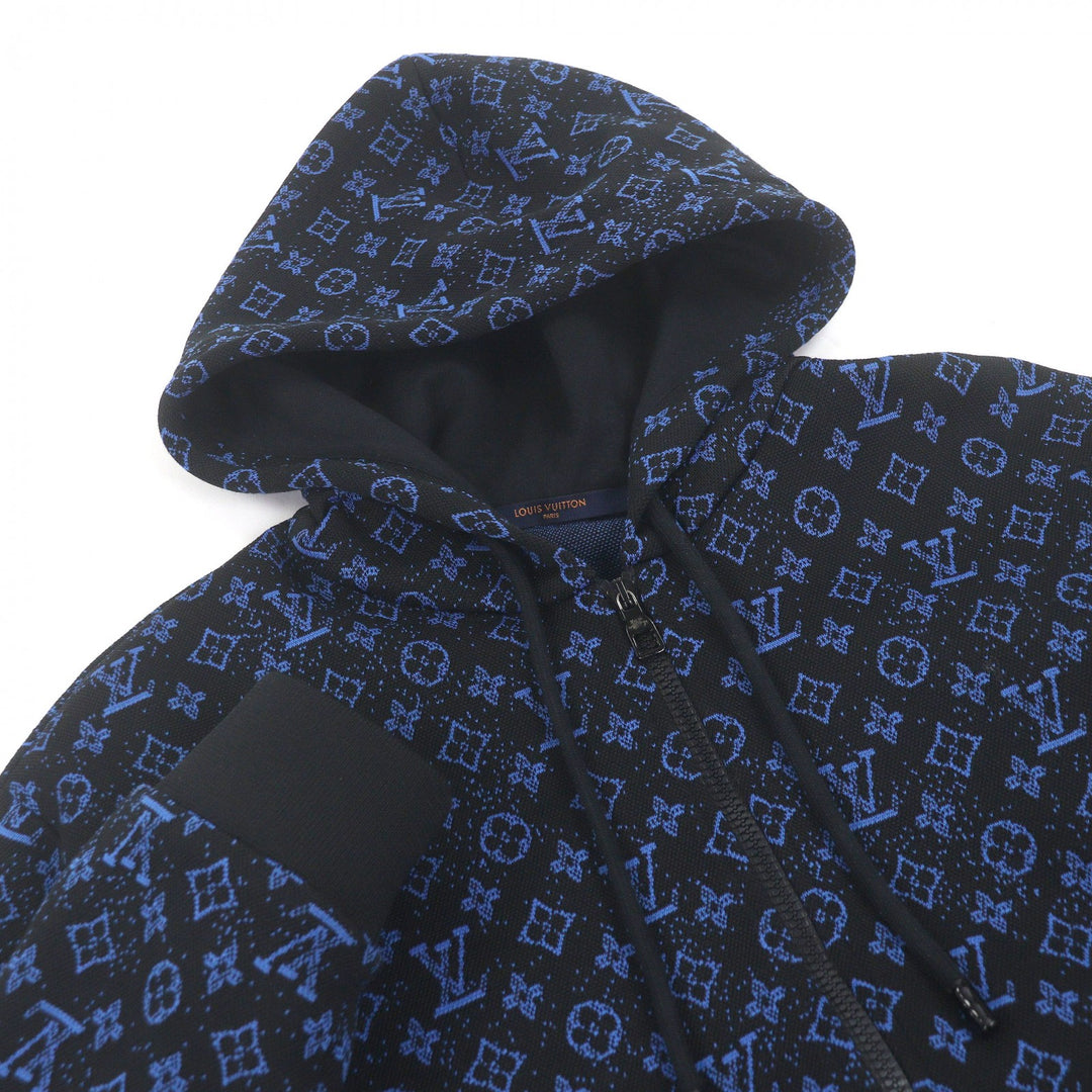 美品□LOUIS VUITTON ルイヴィトン 23SS モノグラムジップスルー パーカー フーディー ブラック ブルー M イタリア製 正規品 メンズ