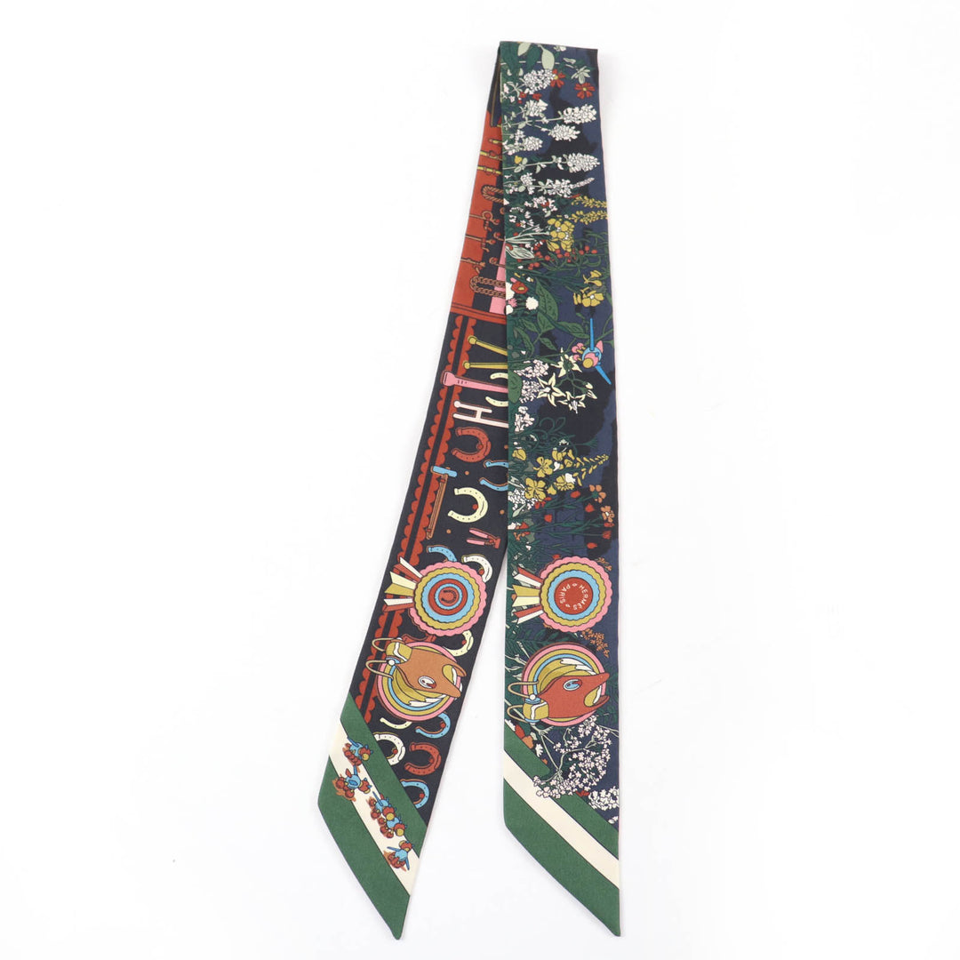 極美品☆HERMES エルメス ツイリー PONY PIT STOP シルク100％ スカーフ マルチカラー 箱付き フランス製 レディース
