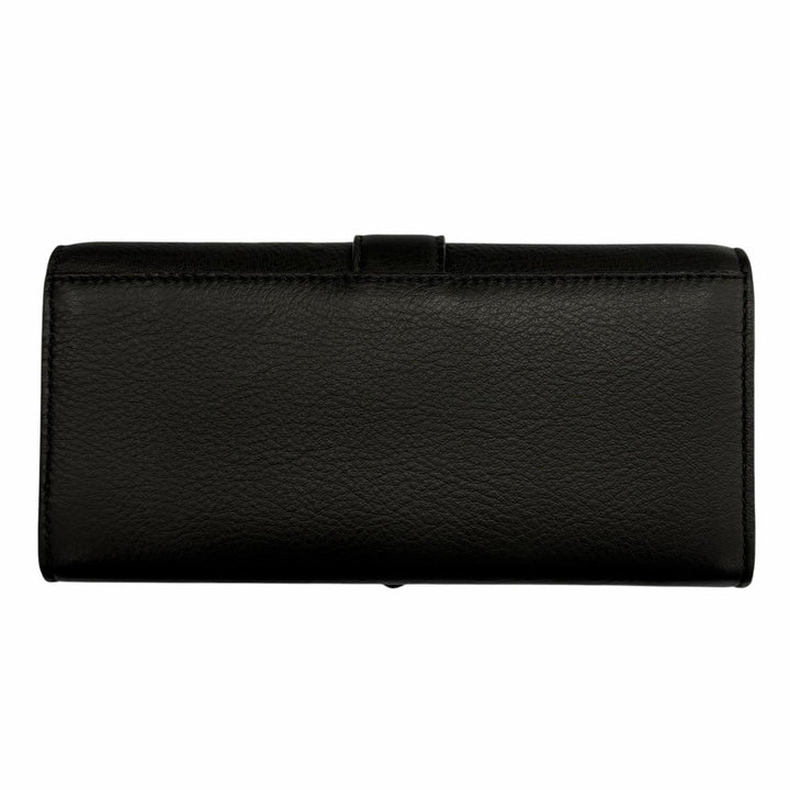 極美品◇JIMMY CHOO ジミーチュウ ラインストーン チェーンストラップ付き レザー ショルダーウォレット 長財布 ブラック 箱・保存袋付き