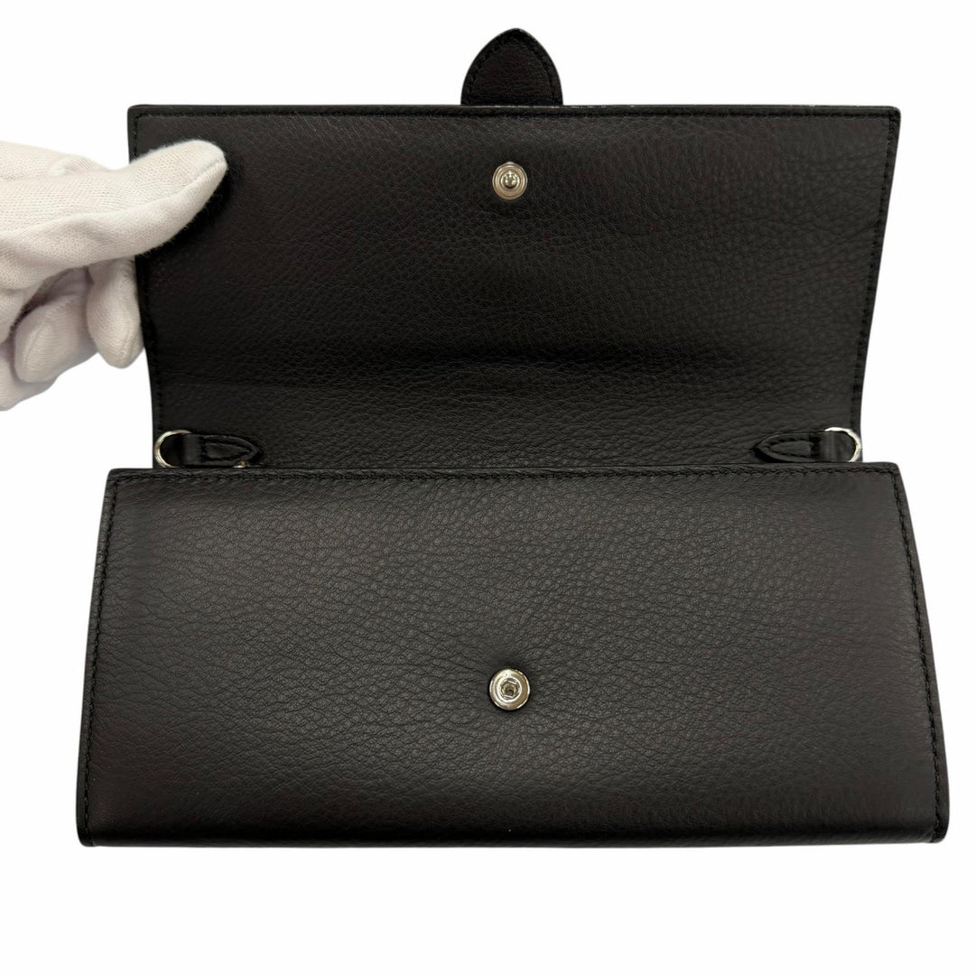 極美品◇JIMMY CHOO ジミーチュウ ラインストーン チェーンストラップ付き レザー ショルダーウォレット 長財布 ブラック 箱・保存袋付き