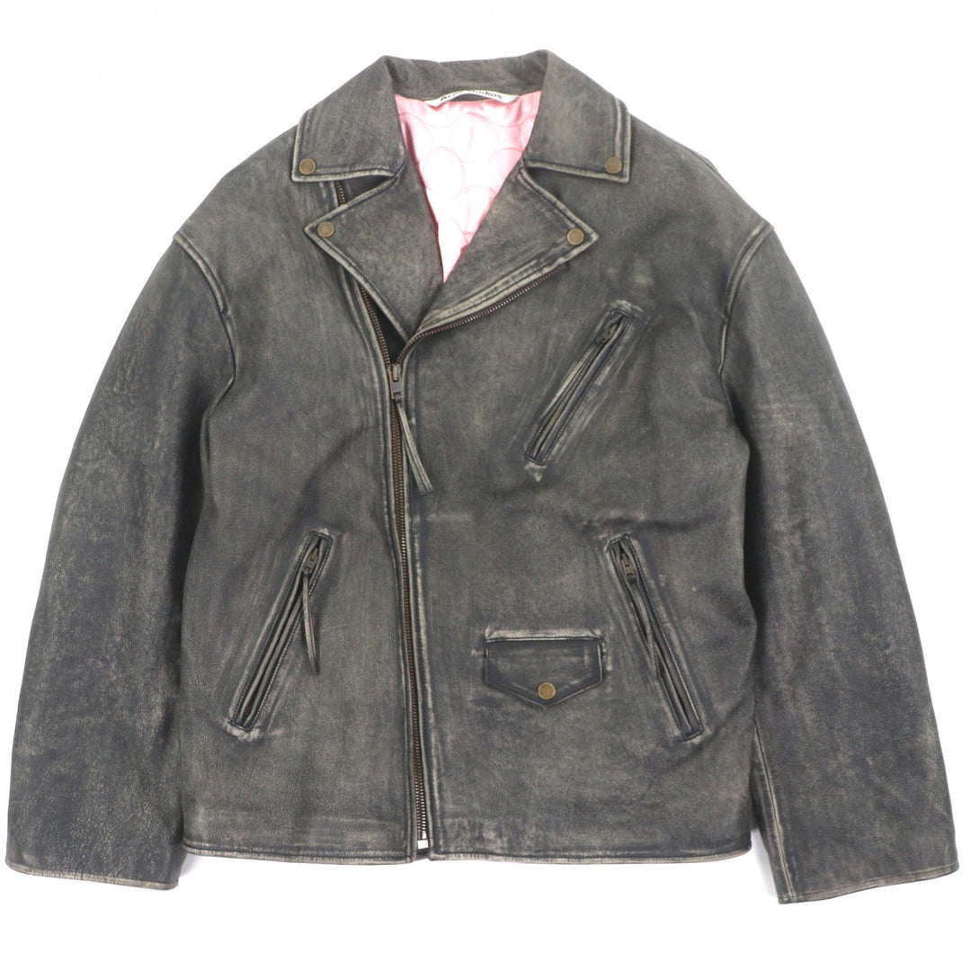 美品▼アクネストゥディオズ FN-MN-LEAT000255 DISTRESSED LEATHER JACKET ヴィンテージ加工 オーバーサイズ ダブルライダース 44 正規品