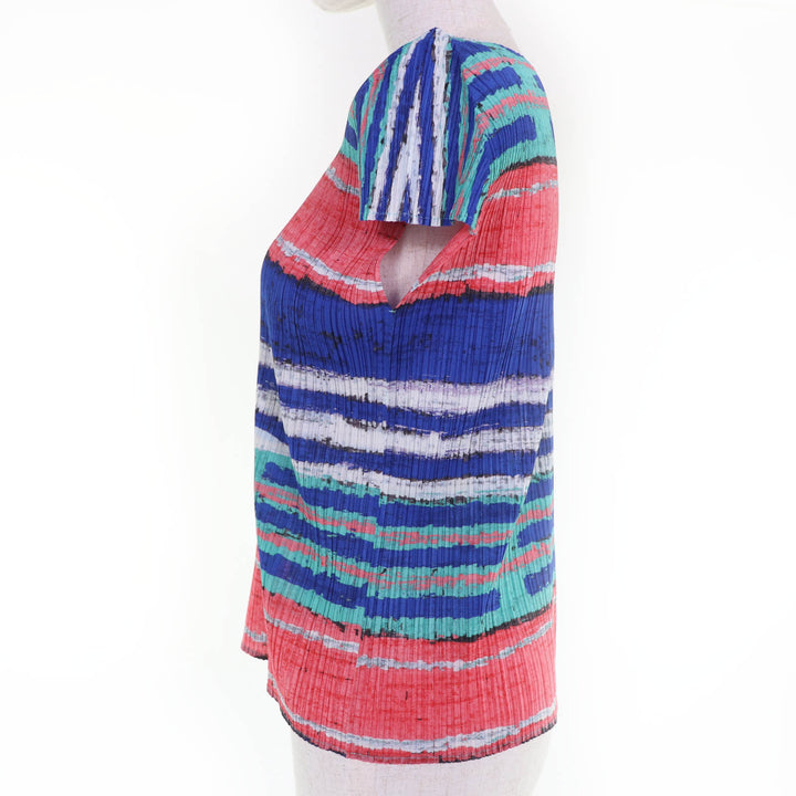 極美品☆PLEATS PLEASE プリーツプリーズ イッセイミヤケ PP21-JK683 半袖 カットソー マルチカラー 3 日本製 正規品 レディース