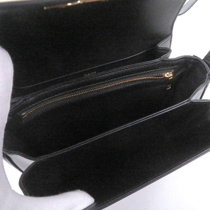 美品□CELINE セリーヌ ティーン シャイニーカーフスキン レザー トリオンフ金具 ショルダーバッグ ブラック ゴールド レディース