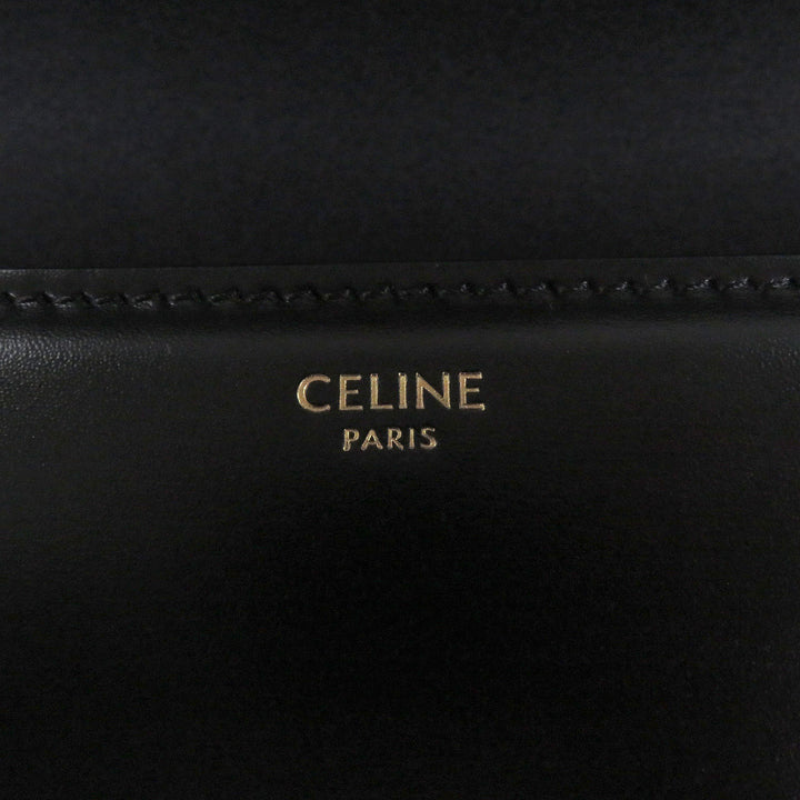 美品□CELINE セリーヌ ティーン シャイニーカーフスキン レザー トリオンフ金具 ショルダーバッグ ブラック ゴールド レディース