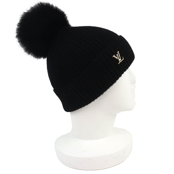 極美品△LOUIS VUITTON ルイヴィトン 2023年 M79256 ビーニー・LV コールド スパーク カシミヤ フォックスファー梵天 ニット帽 正規品