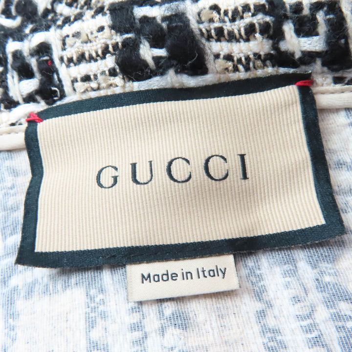 極美品☆GUCCI グッチ 652126 コットン ウール Gロゴデザイン ツイードフレアスカート ゴールド ブラック 42 伊製 正規品 レディース