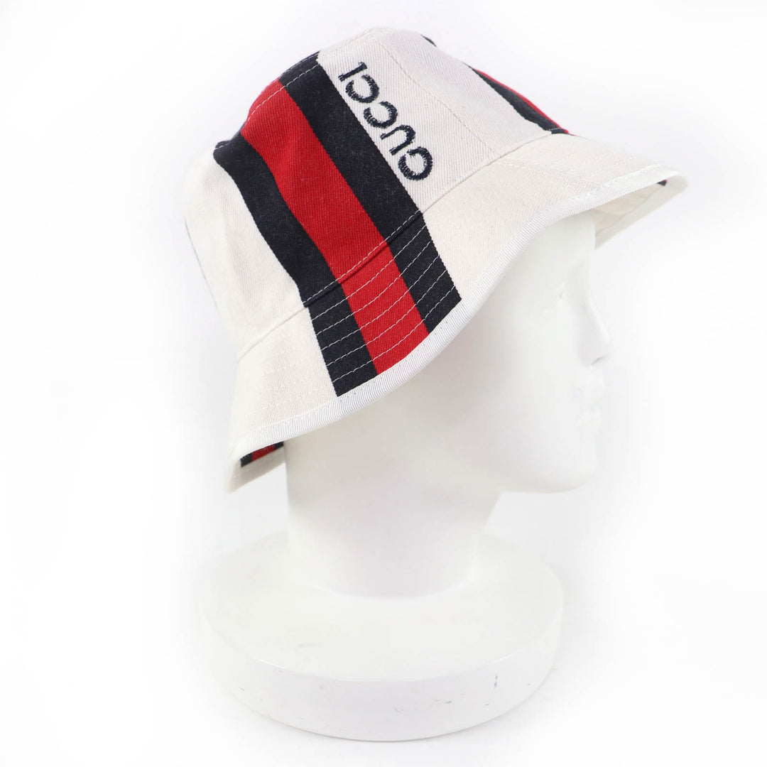 未使用品☆GUCCI グッチ 788561 コットン100％ ウェブライン ロゴ バケット ハット ホワイト系 S 保存袋付 イタリア製 正規品 レディース