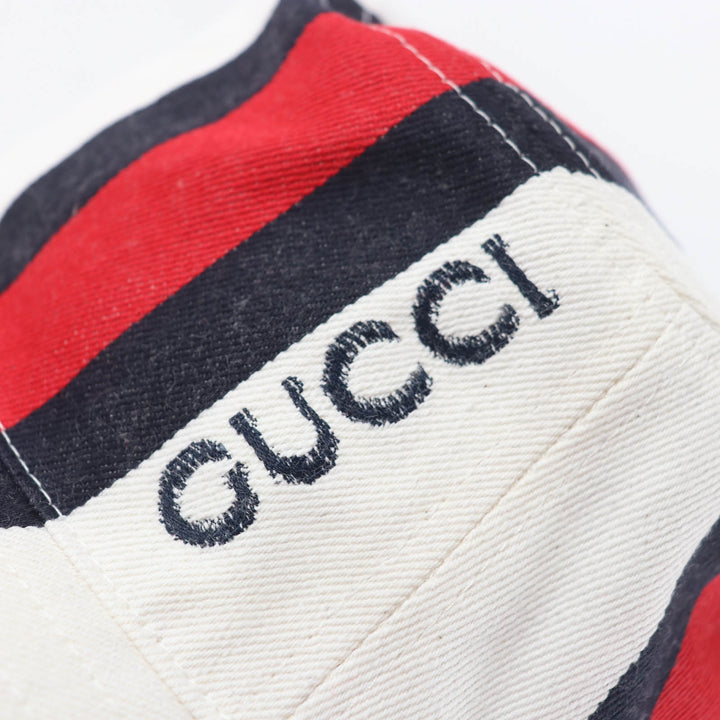 未使用品☆GUCCI グッチ 788561 コットン100％ ウェブライン ロゴ バケット ハット ホワイト系 S 保存袋付 イタリア製 正規品 レディース