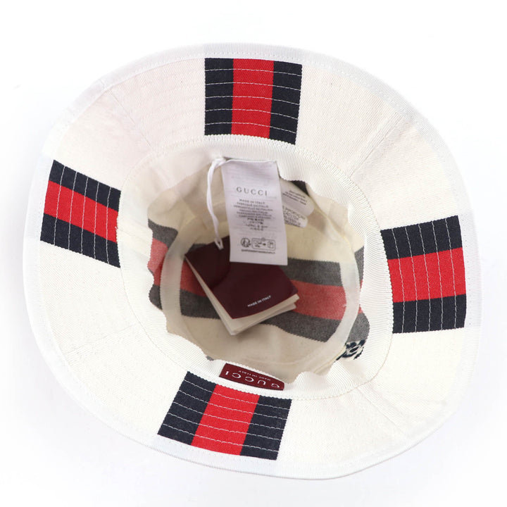 未使用品☆GUCCI グッチ 788561 コットン100％ ウェブライン ロゴ バケット ハット ホワイト系 S 保存袋付 イタリア製 正規品 レディース