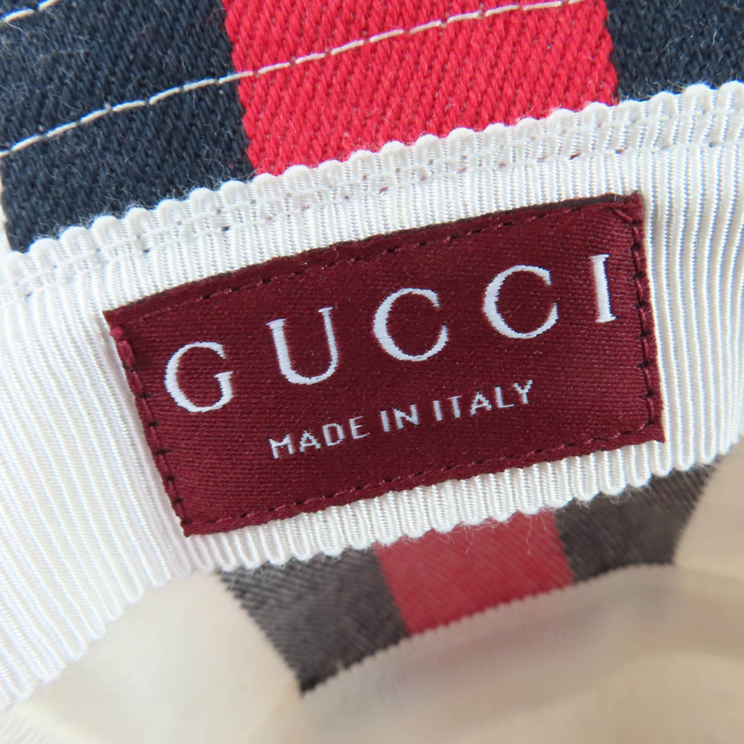 未使用品☆GUCCI グッチ 788561 コットン100％ ウェブライン ロゴ バケット ハット ホワイト系 S 保存袋付 イタリア製 正規品 レディース