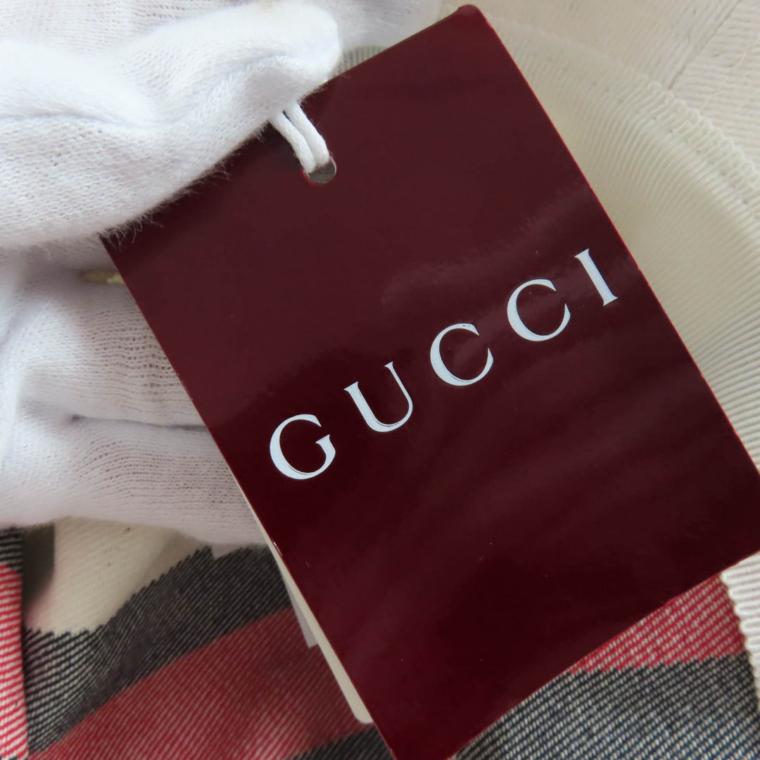 未使用品☆GUCCI グッチ 788561 コットン100％ ウェブライン ロゴ バケット ハット ホワイト系 S 保存袋付 イタリア製 正規品 レディース