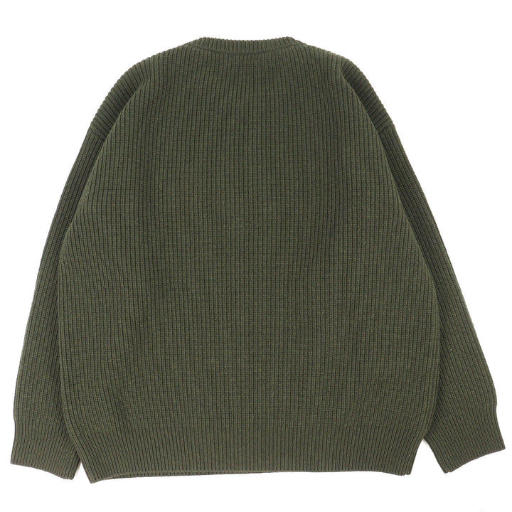 美品△CELINE セリーヌ 2AB97650S ウール100％ レオパード フロントロゴ クルーネック オーバーサイズ 長袖 ニット カーキ S 正規品