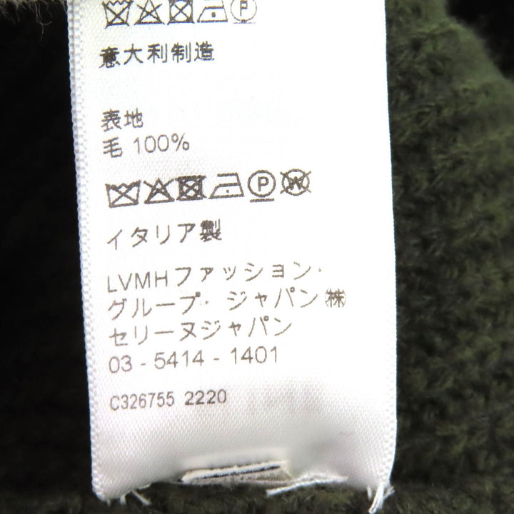 美品△CELINE セリーヌ 2AB97650S ウール100％ レオパード フロントロゴ クルーネック オーバーサイズ 長袖 ニット カーキ S 正規品