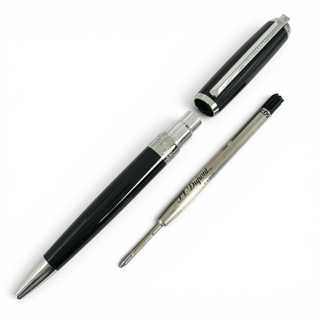 極美品▲Dupont デュポン 417674 エリゼ ツイスト式 ロゴ刻印 ボールペン ブラック シルバー ケース付き フランス製 メンズ
