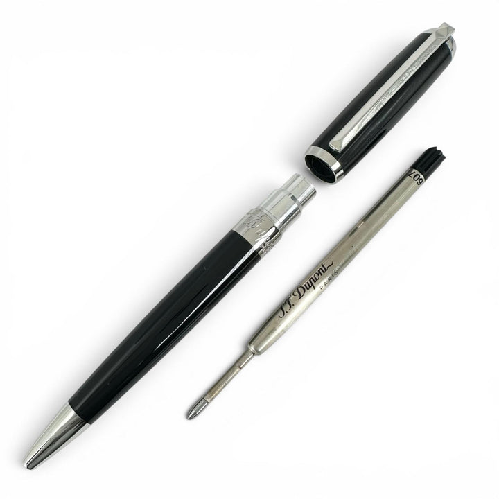 極美品▲Dupont デュポン 417674 エリゼ ツイスト式 ロゴ刻印 ボールペン ブラック シルバー ケース付き フランス製 メンズ