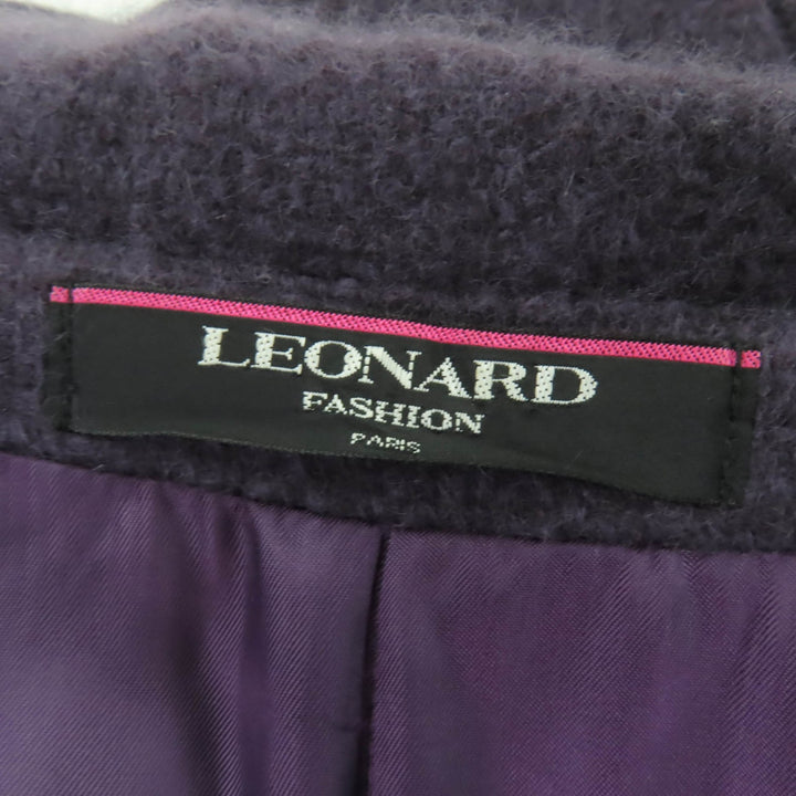美品☆LEONARD FASHION レオナール ファッション アンゴラ カシミヤ混 ロゴボタン・ベルト付 コート パープル 13 正規品 レディース