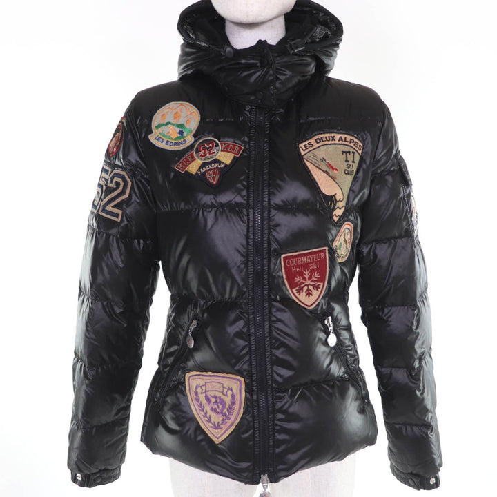 美品☆MONCLER モンクレール BADIA SPECIAL ロゴワッペン・フード付 ダウンジャケット ブラック 0 ブルガリア製 国内正規品 レディース