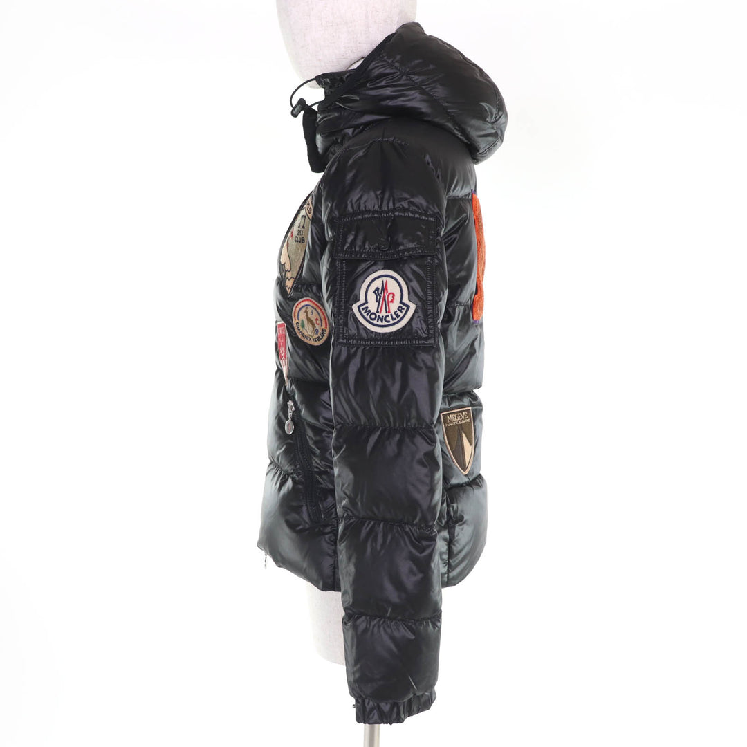 美品☆MONCLER モンクレール BADIA SPECIAL ロゴワッペン・フード付 ダウンジャケット ブラック 0 ブルガリア製 国内正規品 レディース
