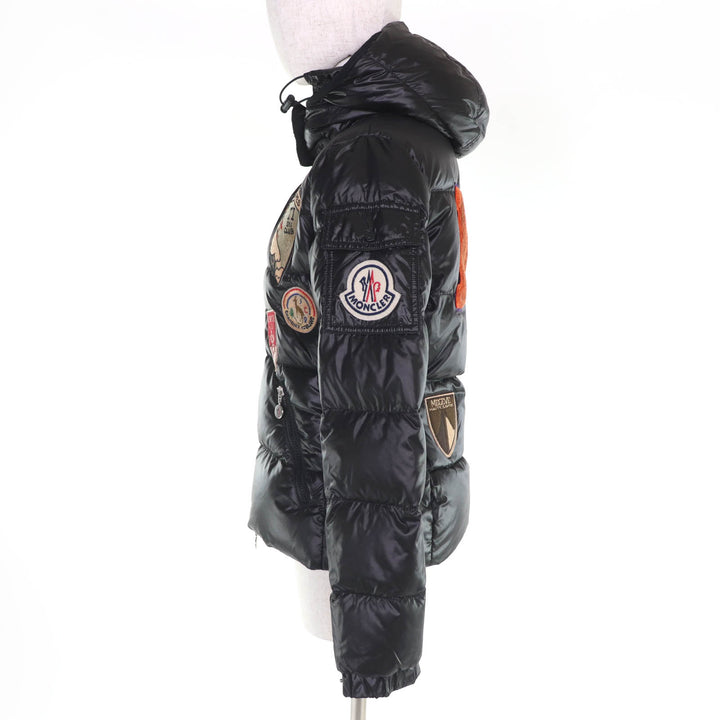 美品☆MONCLER モンクレール BADIA SPECIAL ロゴワッペン・フード付 ダウンジャケット ブラック 0 ブルガリア製 国内正規品 レディース