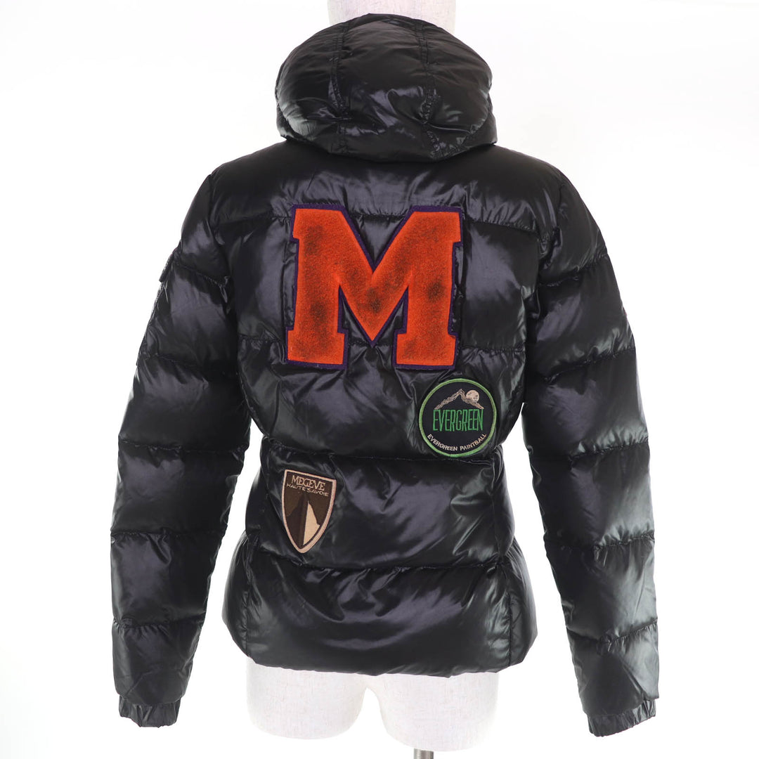 美品☆MONCLER モンクレール BADIA SPECIAL ロゴワッペン・フード付 ダウンジャケット ブラック 0 ブルガリア製 国内正規品 レディース