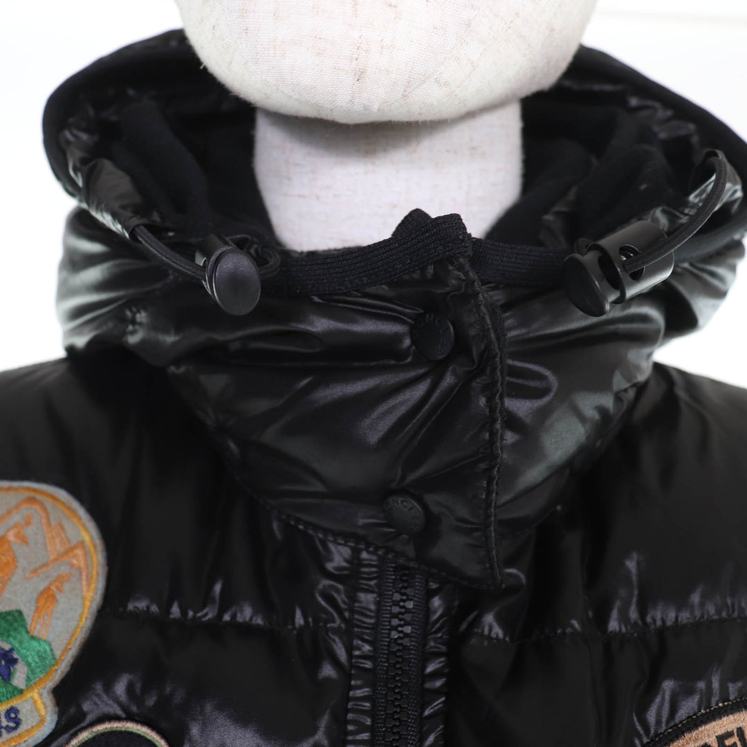 美品☆MONCLER モンクレール BADIA SPECIAL ロゴワッペン・フード付 ダウンジャケット ブラック 0 ブルガリア製 国内正規品 レディース