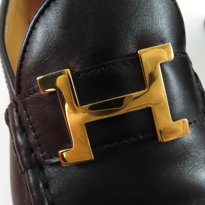 美品☆HERMES エルメス ヴィンテージ コンスタンス ゴールド金具 H金具 レザー ローファー ブラック 37 箱・保存袋付き 伊製 レディース