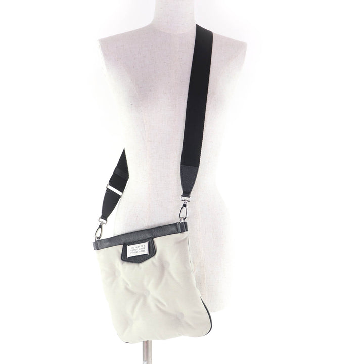 美品★Maison Margiela 11 メゾンマルジェラ11 SB2WG0008 レザー使い グラムスラム スポーツ フラット ショルダーバッグ ライトベージュ