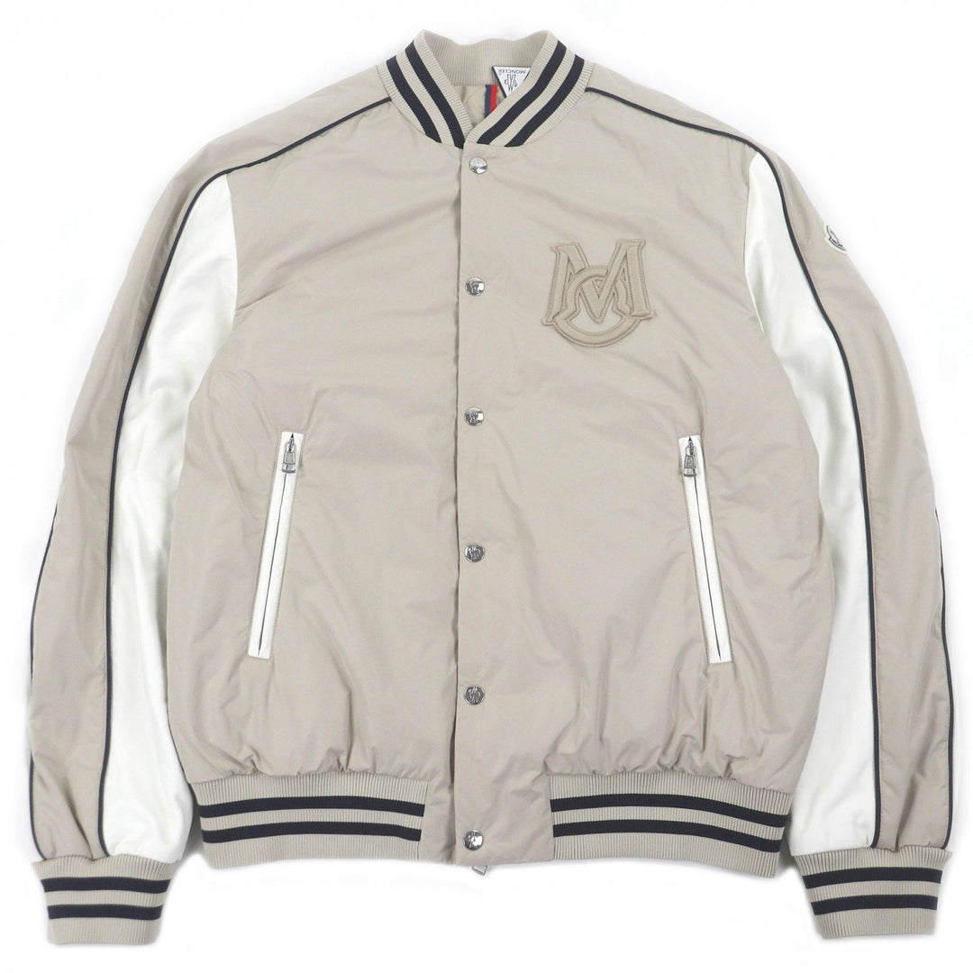 極美品□MONCLER モンクレール 22-23AW DETIAN GIUBBOTTO 袖ラムレザー スタジャン ダウンジャケット ベージュ ホワイト 3 正規品 メンズ