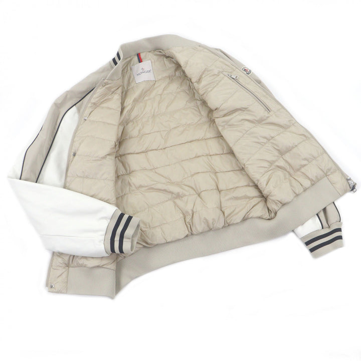 極美品□MONCLER モンクレール 22-23AW DETIAN GIUBBOTTO 袖ラムレザー スタジャン ダウンジャケット ベージュ ホワイト 3 正規品 メンズ