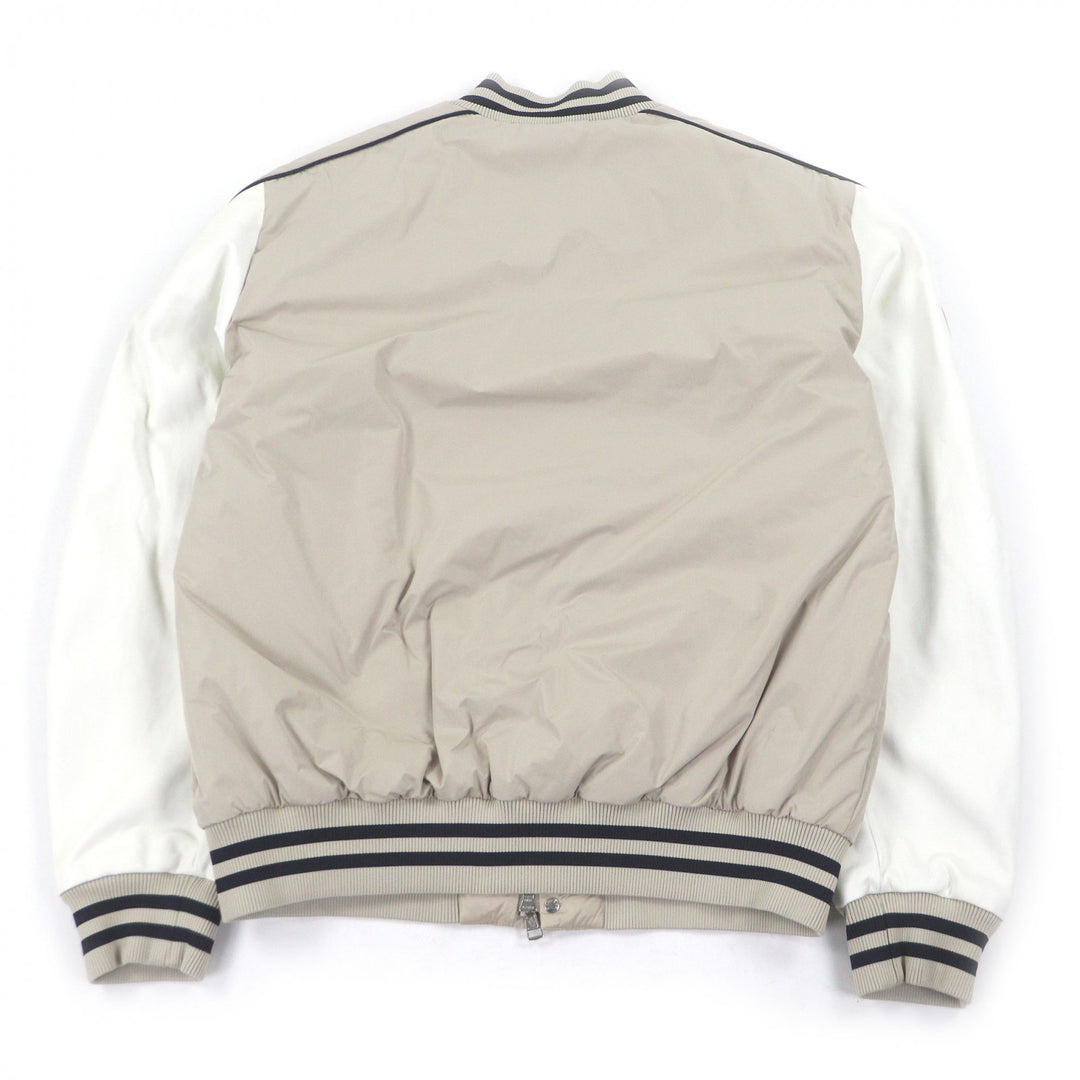 極美品□MONCLER モンクレール 22-23AW DETIAN GIUBBOTTO 袖ラムレザー スタジャン ダウンジャケット ベージュ ホワイト 3 正規品 メンズ