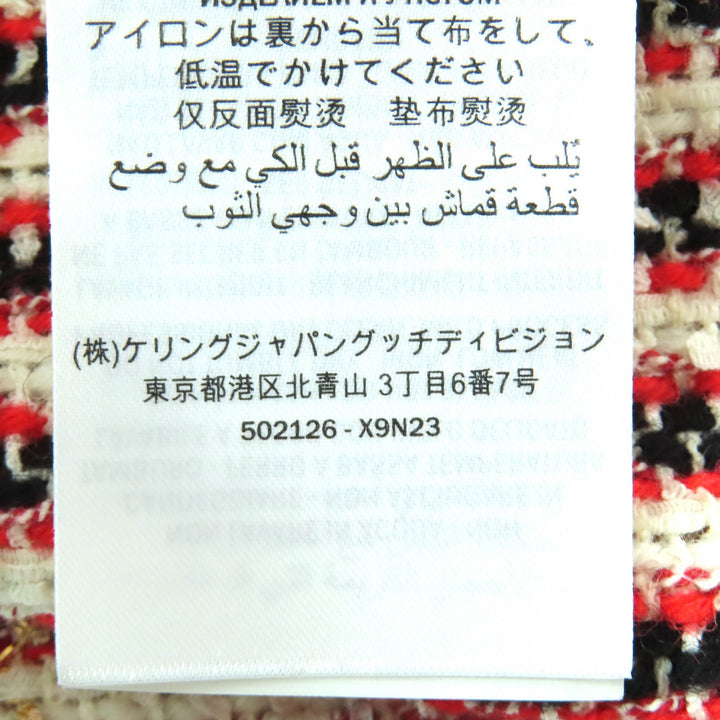 極美品△GUCCI グッチ 502126 コットン100％ シェリーライン ツイード ドッキング 長袖 ワンピース レッド S 伊製 正規品 レディース