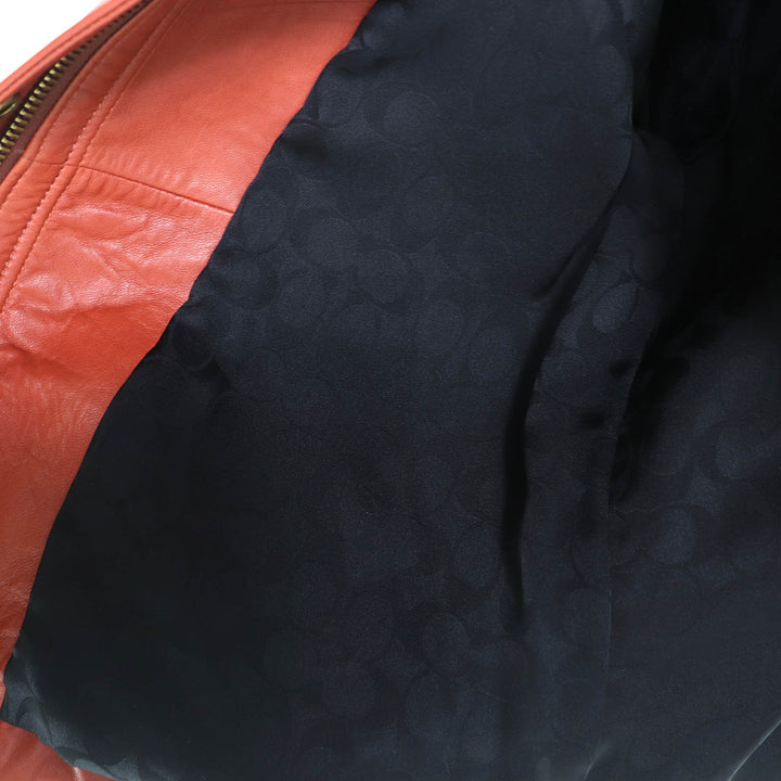 未使用品△COACH コーチ CA704 裏地シグネチャー柄 ブライトサドル ジップアップ ラムレザージャケット ブラウン S 正規品 レディース