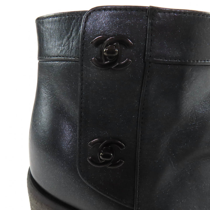美品☆CHANEL シャネル G31285 ダブルココマーク ターンロック付 ラメ レザー ショートブーツ ブラック 36 イタリア製 レディース