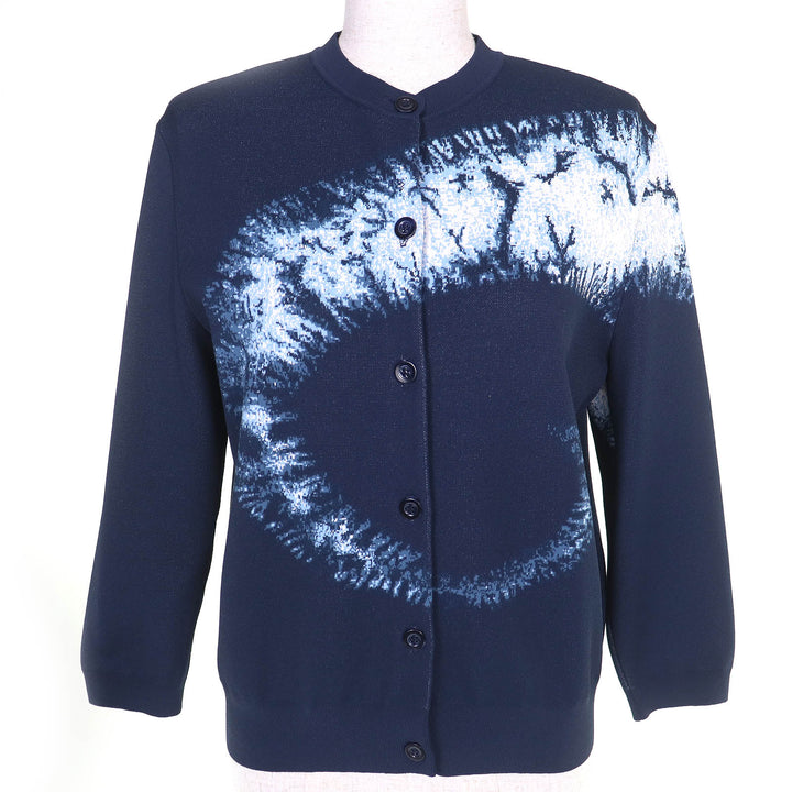極美品△Christian Dior クリスチャンディオール 044G11AM507 グラフィックプリント 長袖 ニット カーディガン ネイビー 44 伊製 正規品