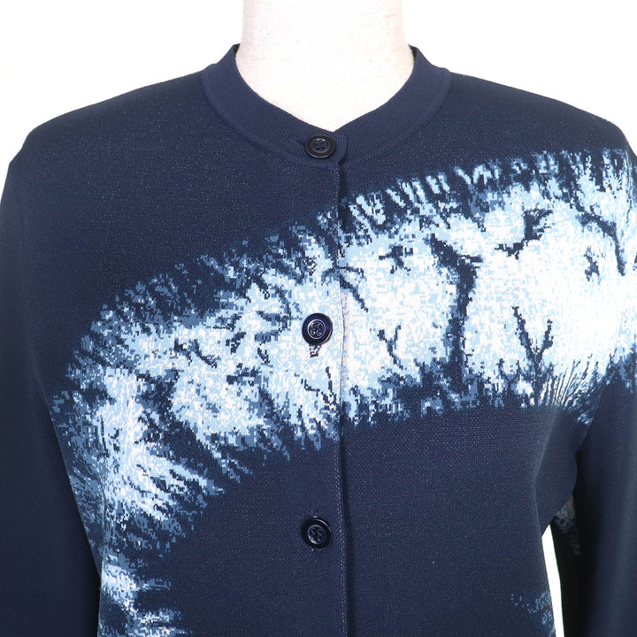 極美品△Christian Dior クリスチャンディオール 044G11AM507 グラフィックプリント 長袖 ニット カーディガン ネイビー 44 伊製 正規品
