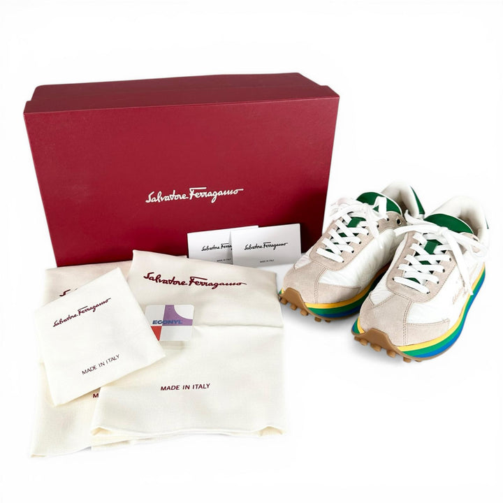 極美品▲Salvatore Ferragamo サルヴァトーレフェラガモ 0756565 IGGY ガンチーニ金具 スニーカー マルチカラー 6.5 伊製 レディース