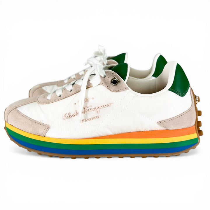 極美品▲Salvatore Ferragamo サルヴァトーレフェラガモ 0756565 IGGY ガンチーニ金具 スニーカー マルチカラー 6.5 伊製 レディース