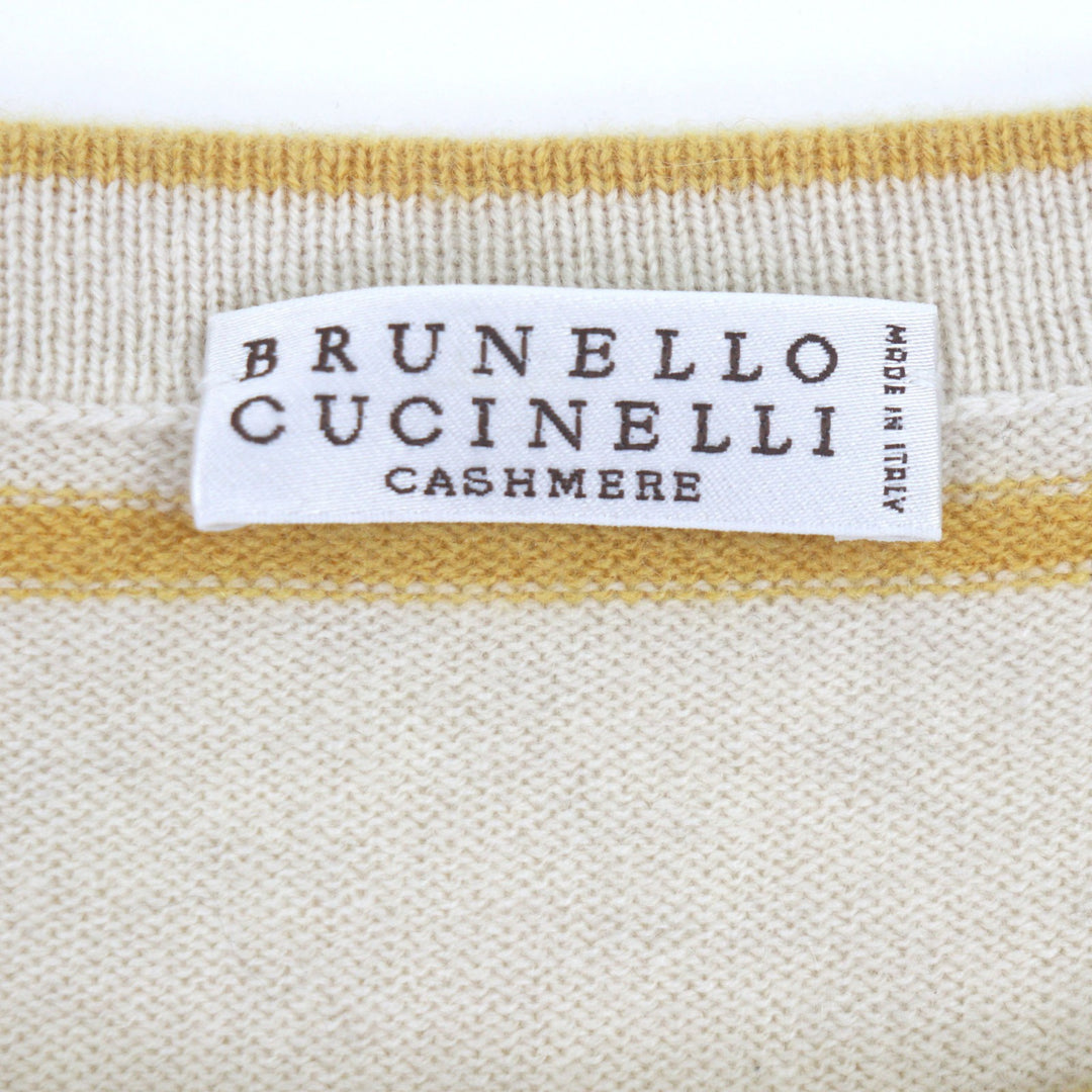 美品▼Brunello Cucinelli ブルネロクチネリ バージンウール カシミヤ シルク ボーダー柄 クルーネック プルオーバー ニットセーター M