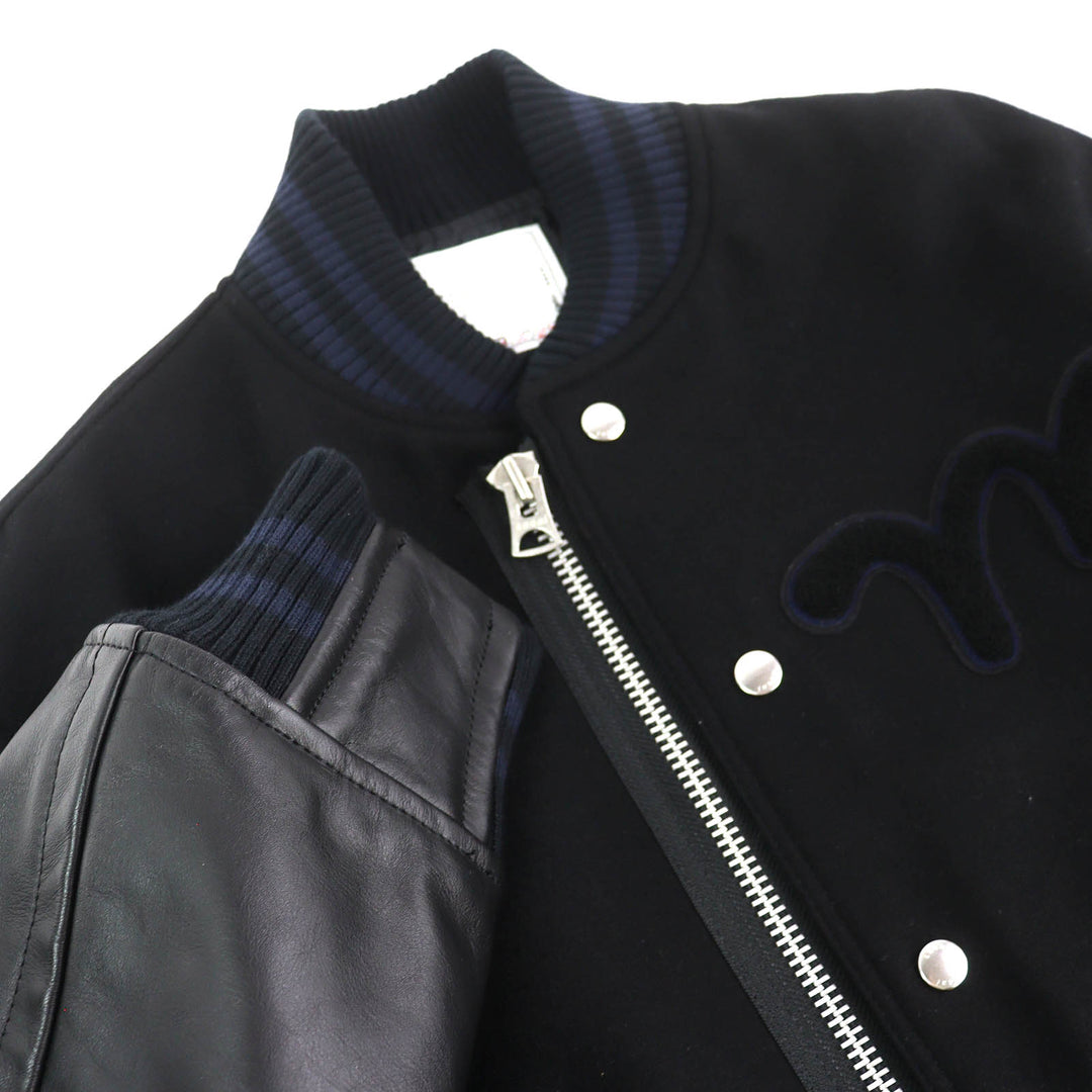 極美品△sacai MADSAKI サカイ マサキ WOOL MELTON BLOUSON 袖レザー スローガン ウールメルトン ブルゾン ボンバージャケット 4 正規品