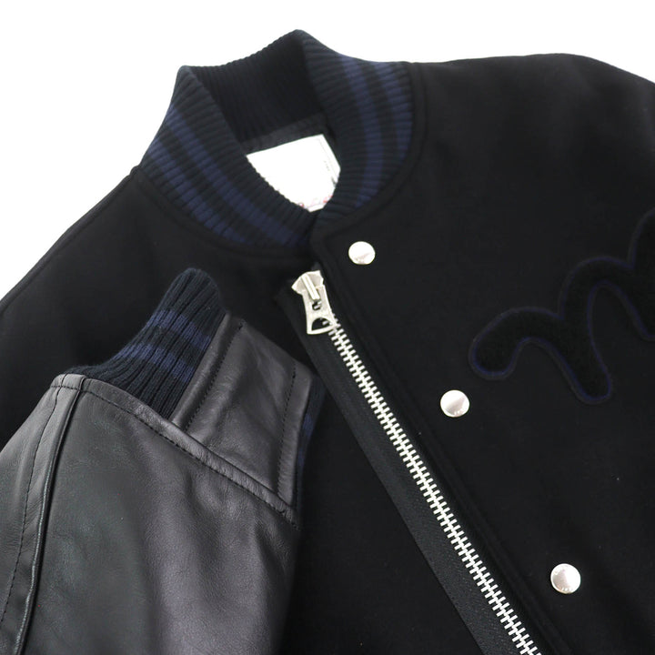 極美品△sacai MADSAKI サカイ マサキ WOOL MELTON BLOUSON 袖レザー スローガン ウールメルトン ブルゾン ボンバージャケット 4 正規品