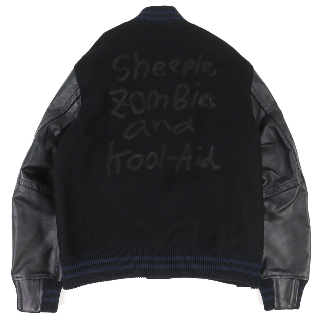 極美品△sacai MADSAKI サカイ マサキ WOOL MELTON BLOUSON 袖レザー スローガン ウールメルトン ブルゾン ボンバージャケット 4 正規品