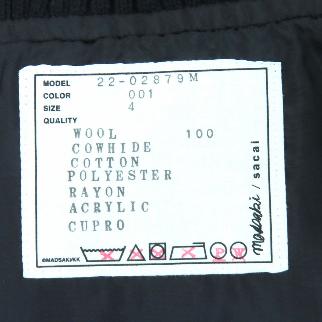 極美品△sacai MADSAKI サカイ マサキ WOOL MELTON BLOUSON 袖レザー スローガン ウールメルトン ブルゾン ボンバージャケット 4 正規品